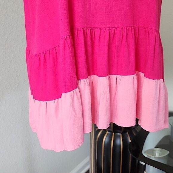 UMGEE Pink Tiered Babydoll Tunic Top with Crochet Sleeves - Picture 6 of 15